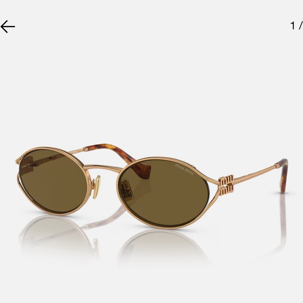 Miu Miu Gold Metal Frame with Brown Lenses and Tortoiseshell Temples Sunglasses